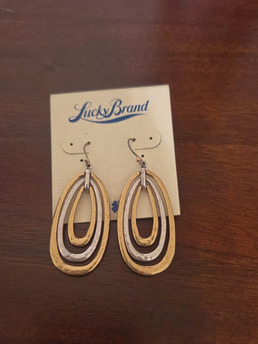 Lucky Brand Two-Tone Gold and Silver Layered Oval Drop Earrings